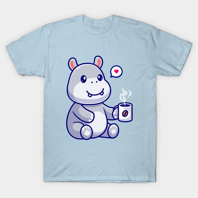 Cute Hippo Drinking Coffee Cartoon T-Shirt by Catalyst Labs